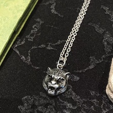 古家古奇925纯银双g虎头项链复古虎头吊坠个性嘻哈ins风毛衣链