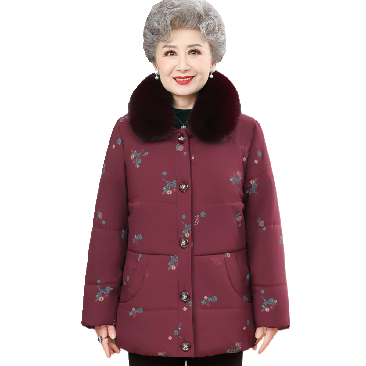 老年女装奶奶花棉袄新款70岁80老人冬装棉衣太太加绒加厚外套