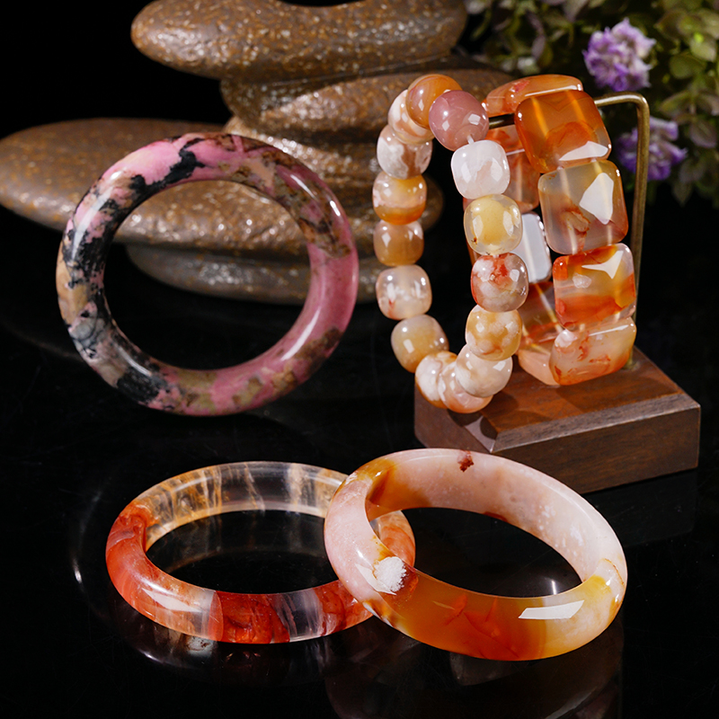 正宗天然樱花玛瑙南红蓝紫水晶宝石独龙和田碧玉舒俱来手镯串链饰