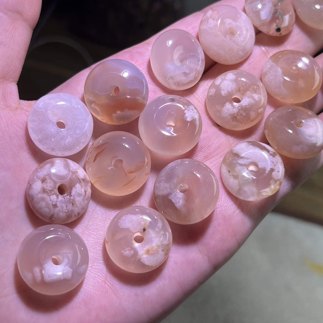 148-樱花玛瑙平安扣 平价原创设计手工diy配件配饰饰品厂家批发