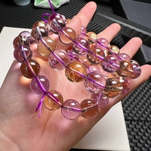 天然巴西紫黄晶圆珠手链色泽亮丽鸳鸯双色紫黄水晶手串饰品男女款