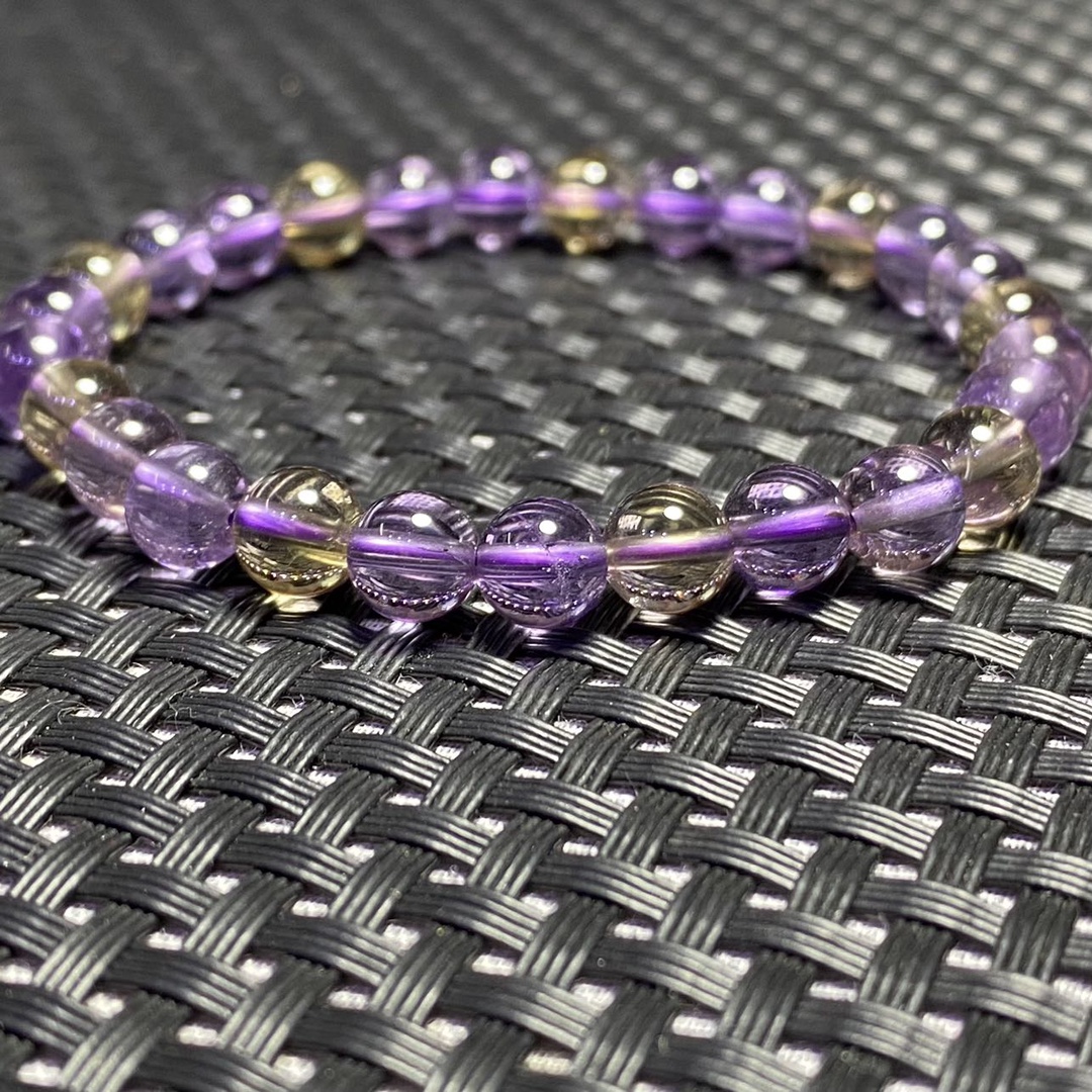 天然巴西老矿料紫黄晶手链色泽亮丽 晶体通透珠女款手串工厂批发