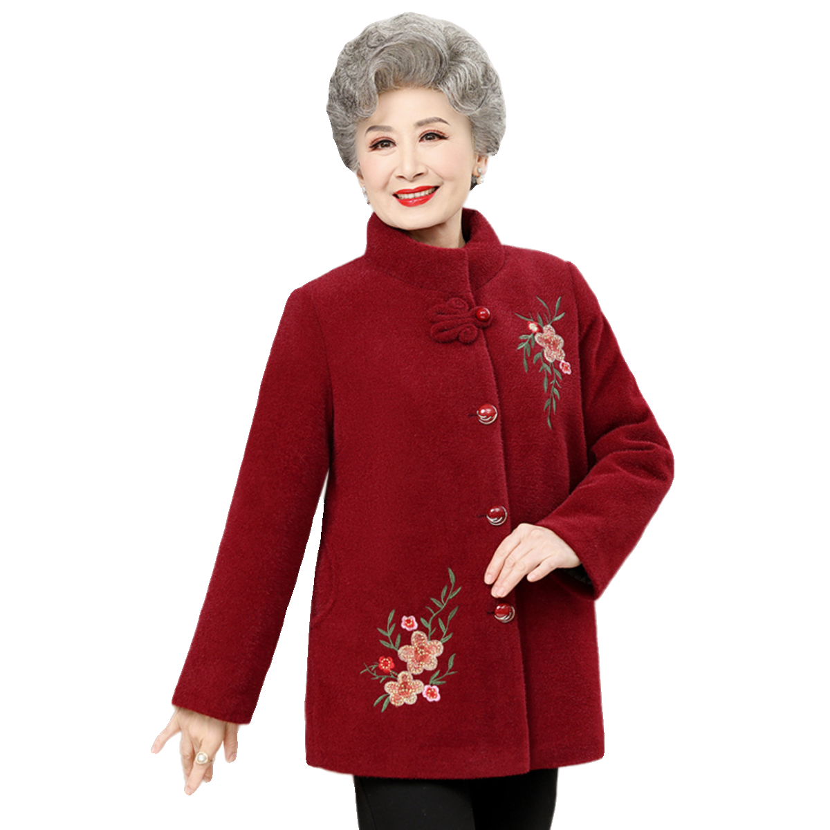 老年人秋冬款呢子外套女70岁奶奶装喜庆唐装棉衣加厚妈妈毛呢衣服