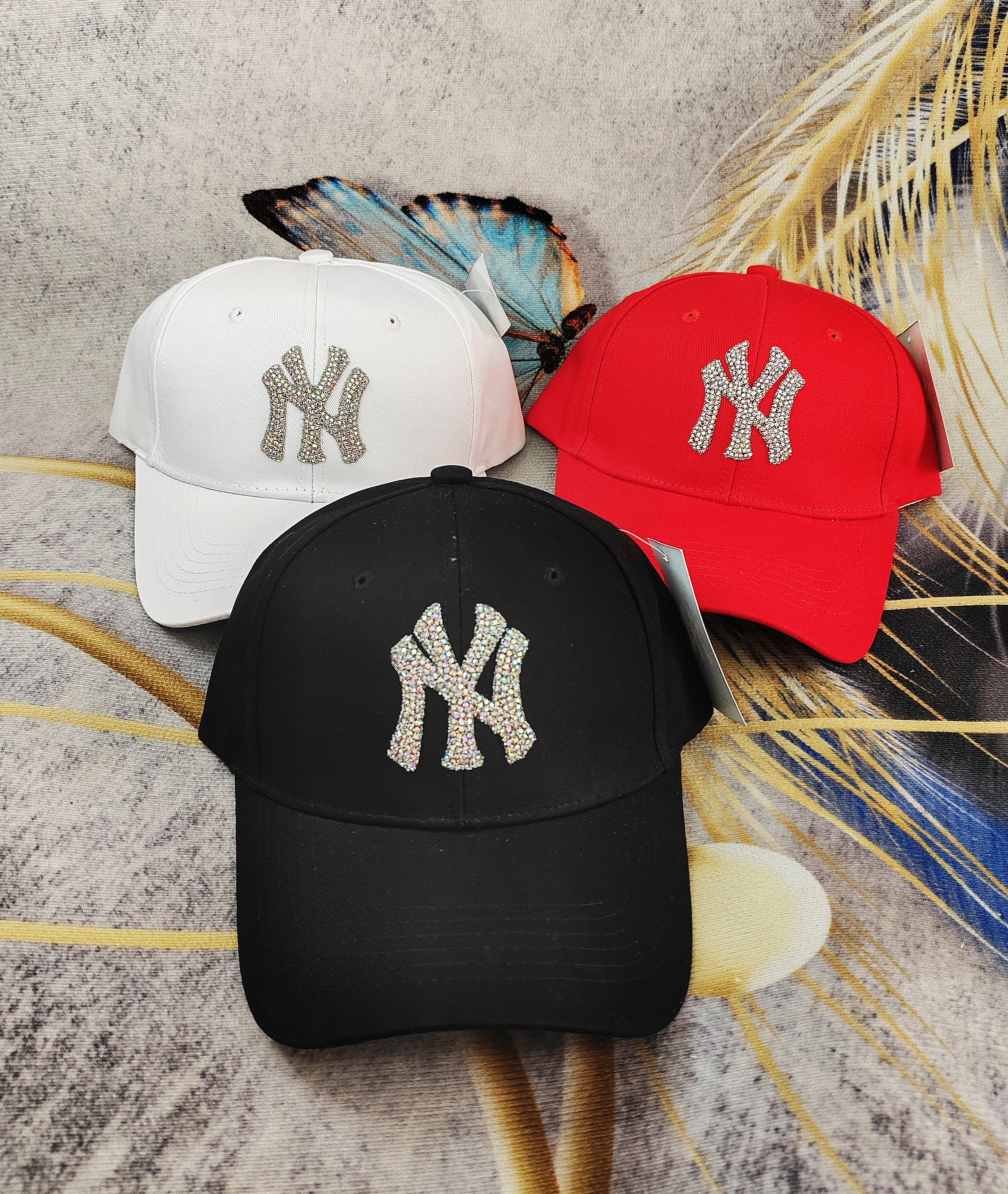 跨境棒球帽2023新款硬顶ny大标棒球帽男女镶钻帽子户外太阳帽骑行