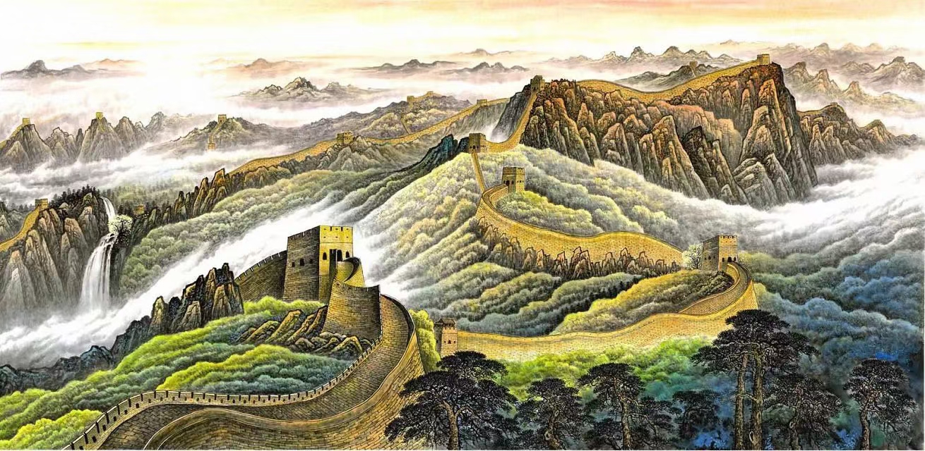 国画山水画万里长城长篇巨幅江山无限万里长城客厅办公厅装饰