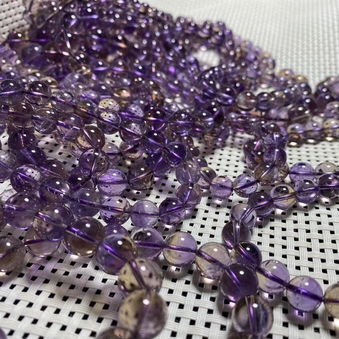 天然巴西紫黄晶圆珠手链色泽亮丽鸳鸯双色紫黄水晶手串饰品男女款