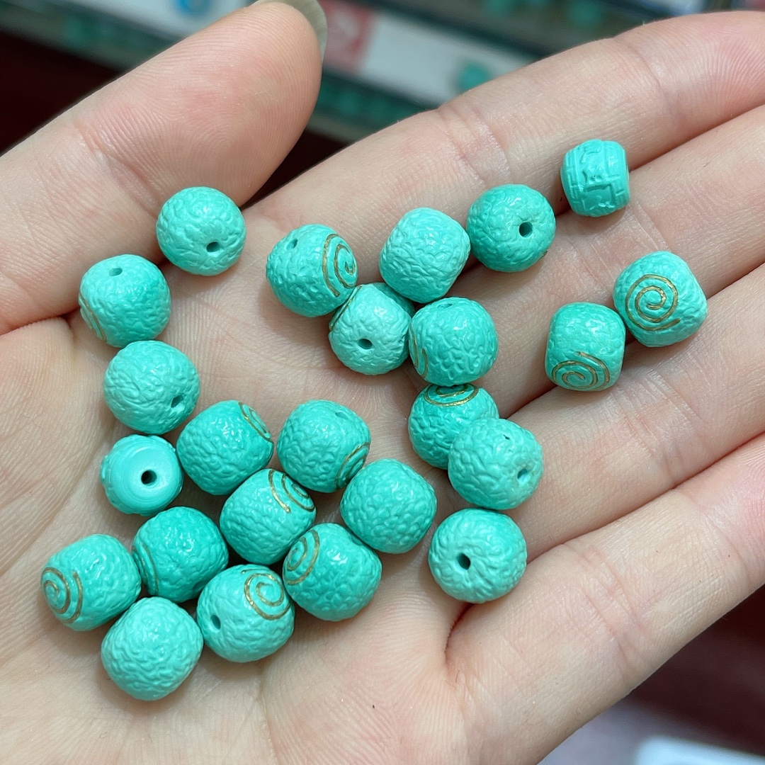 菱镁矿高瓷仿绿松石散珠搓金老型百香籽隔片铃铛多宝文玩配件