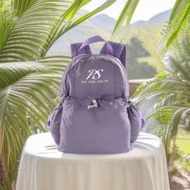 PS简约纯色系轻便休闲双肩包大容量学生书包电脑包抽绳休闲尼龙旅