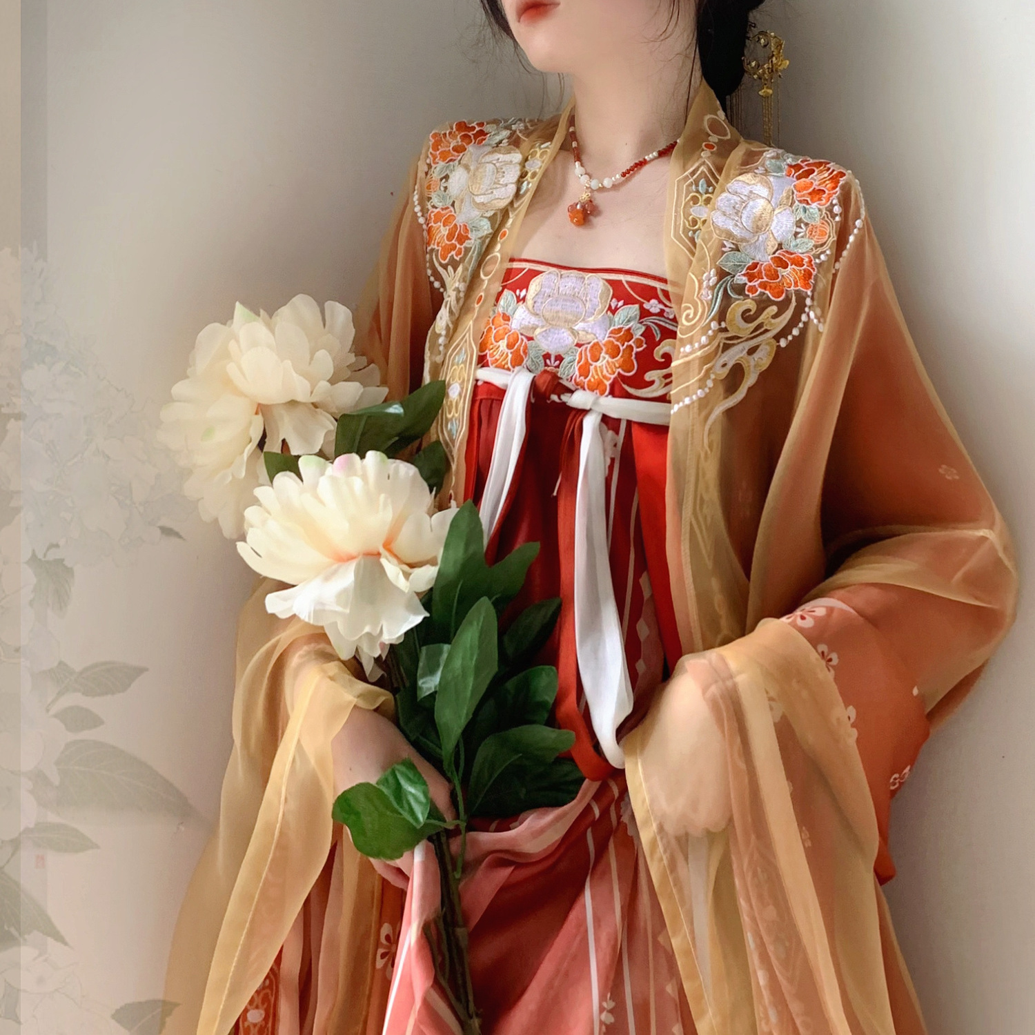 汉揽新品富锦蓉刺绣汉服唐制齐胸襦裙大袖衫一片式穿孔新款女摄影