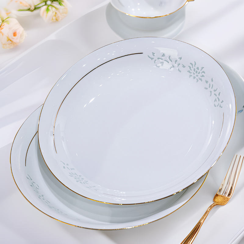 高档高温白瓷玲珑碗盘子自由组合家用礼品景德镇陶瓷玲珑餐具批发