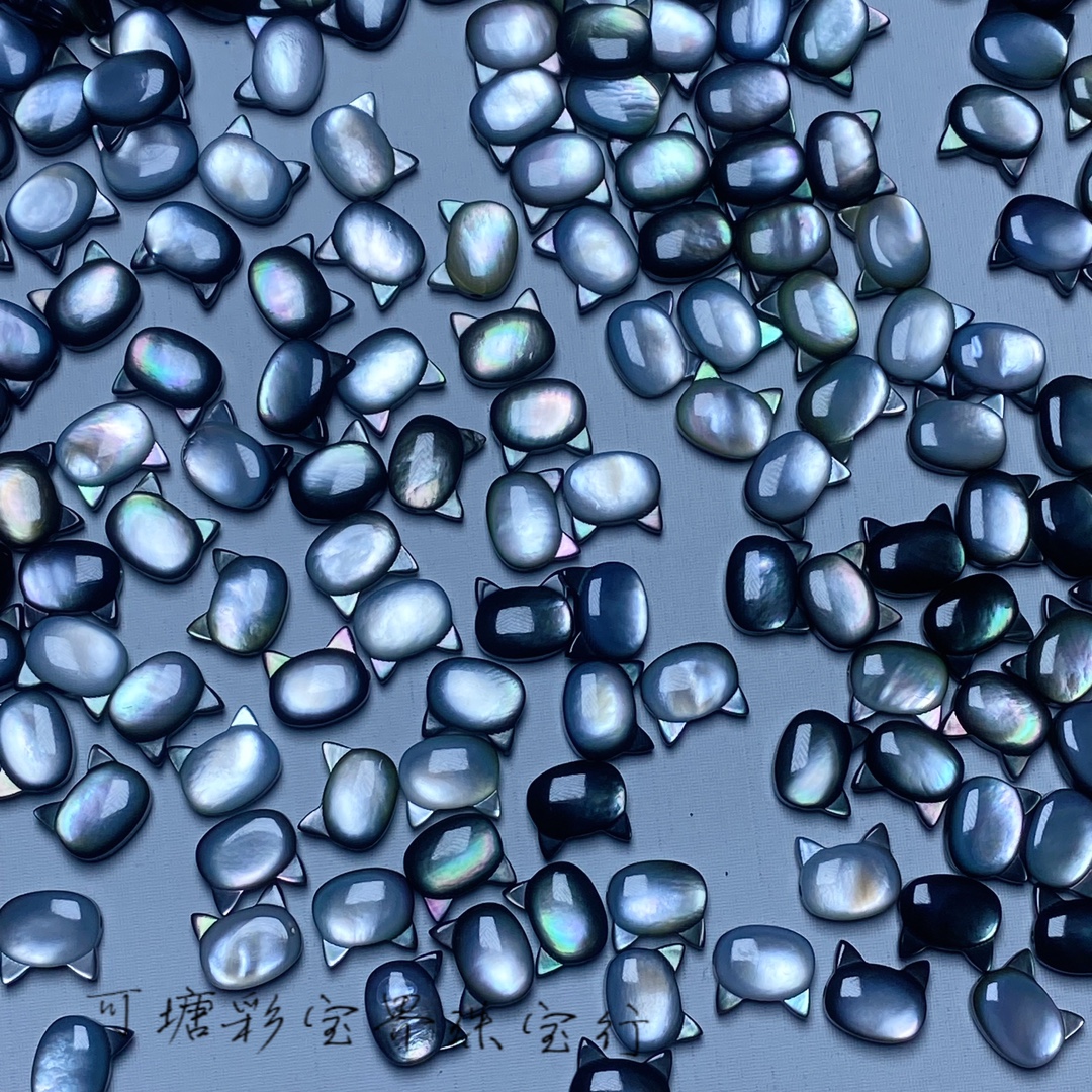 天然淡水珍珠黑白贝壳双面可爱猫头立体雕刻diy配饰配件手串隔珠