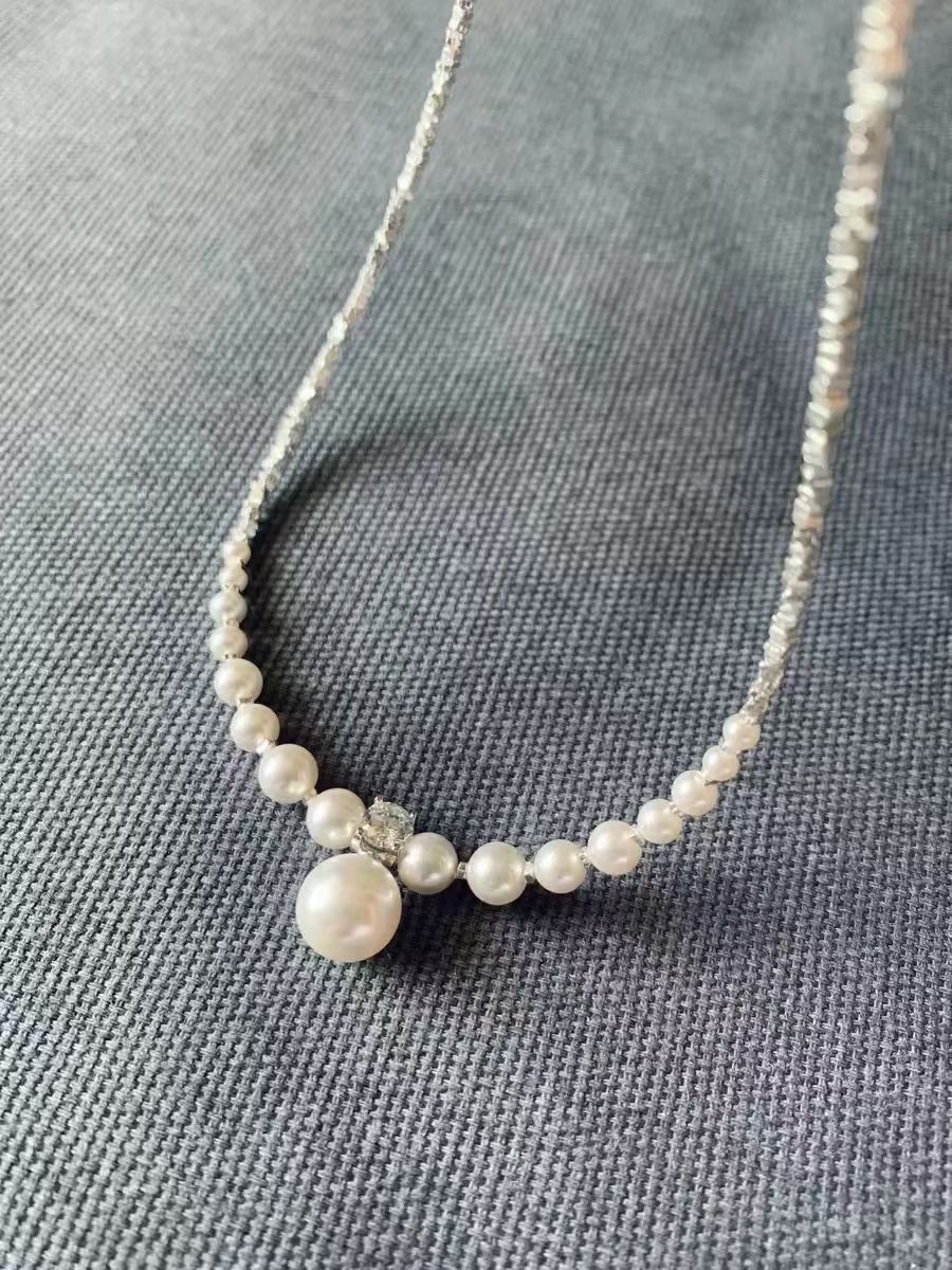 施家强光珍珠碎银子项链女小众情人节礼物高级感锁骨链ins小红书