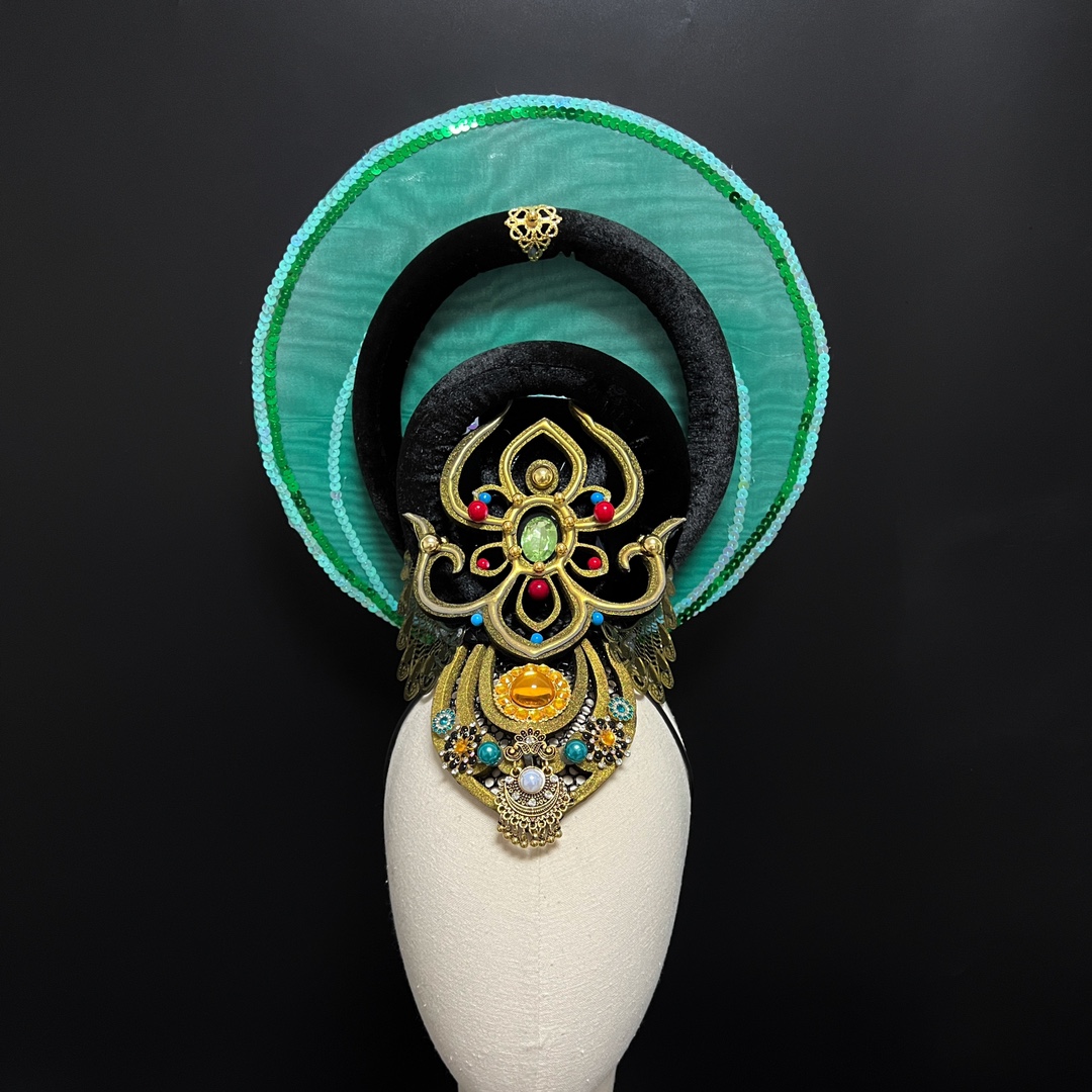 敦煌飞天反弹琵琶光圈舞蹈头饰五星出东方远古的呼唤舞台演出头饰