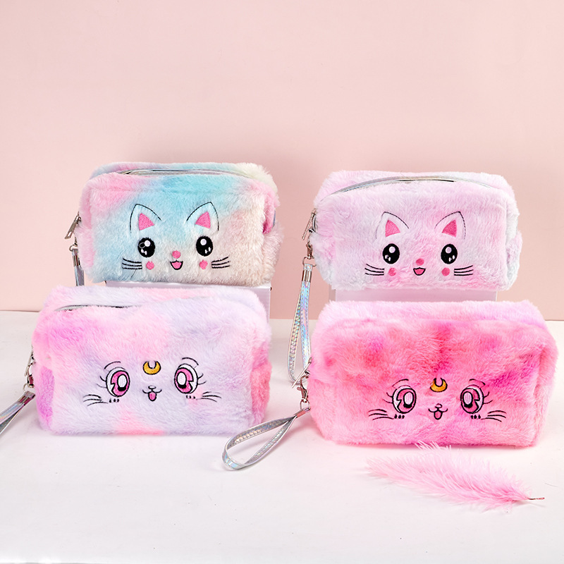 cross-border cartoon plush bag cosmetic bag portable portable storage bag cat wash bag