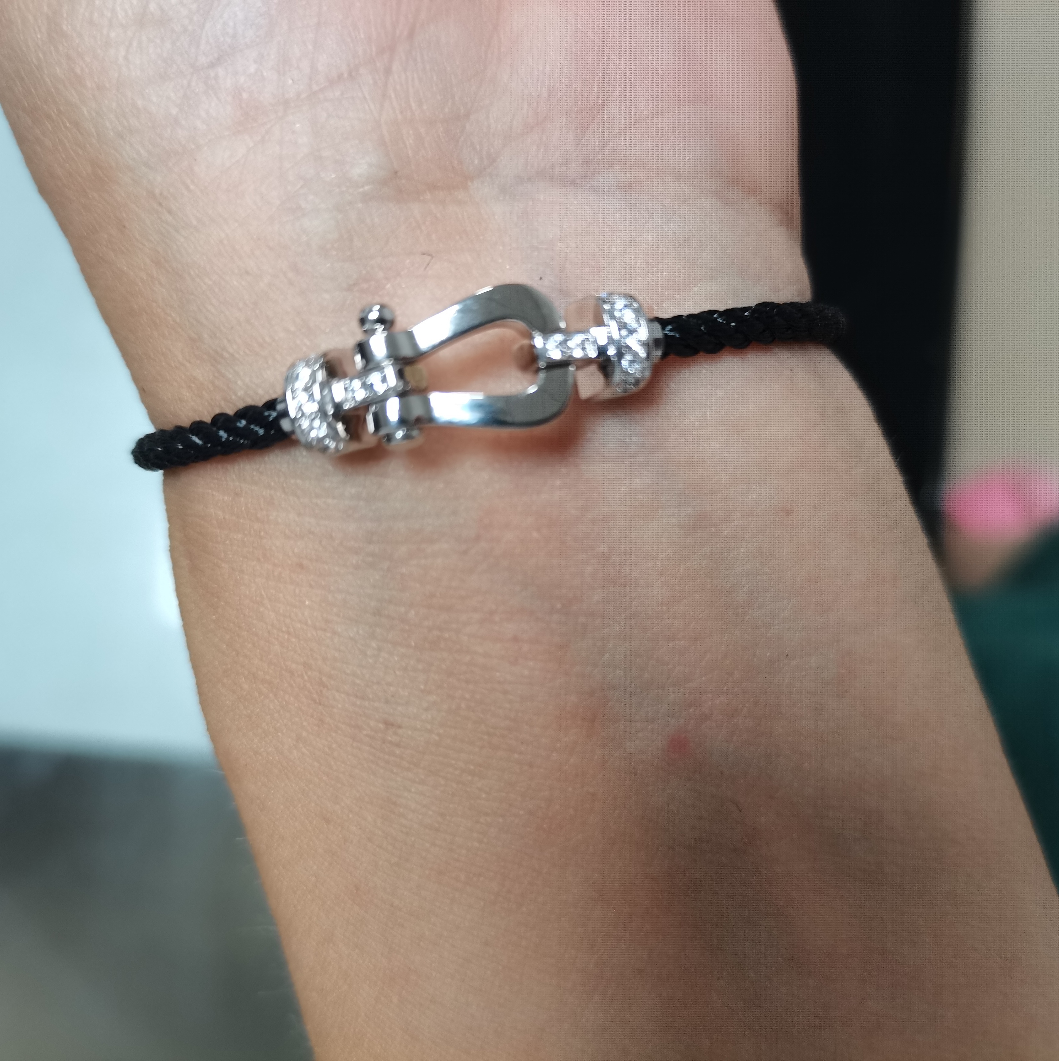 fred手链不掉色马蹄扣钢绳尼龙绳男女款百搭满钻无钻大扣马蹄扣