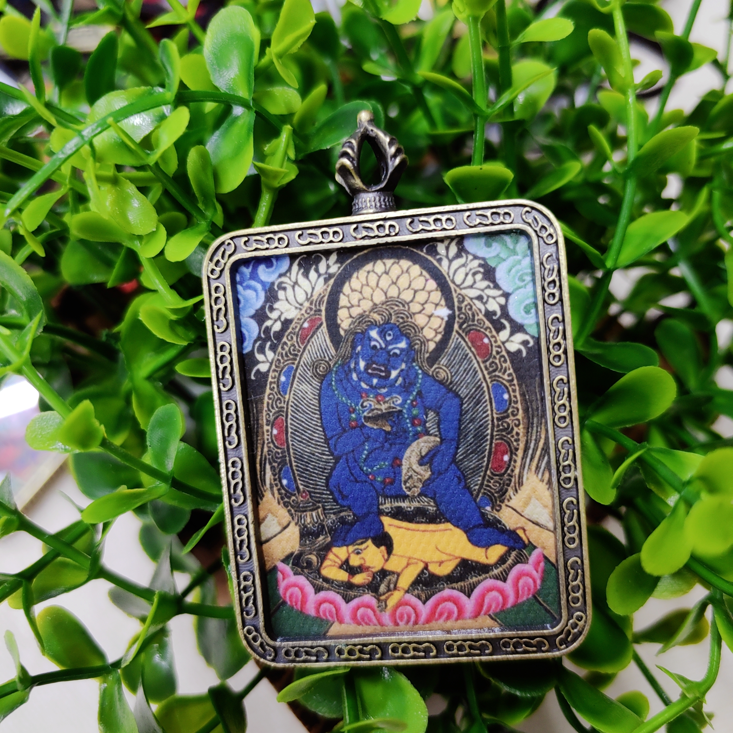 唐卡噶乌盒结缘画盒非手绘方形吊坠西藏旅游纪念黑财神金刚萨锤