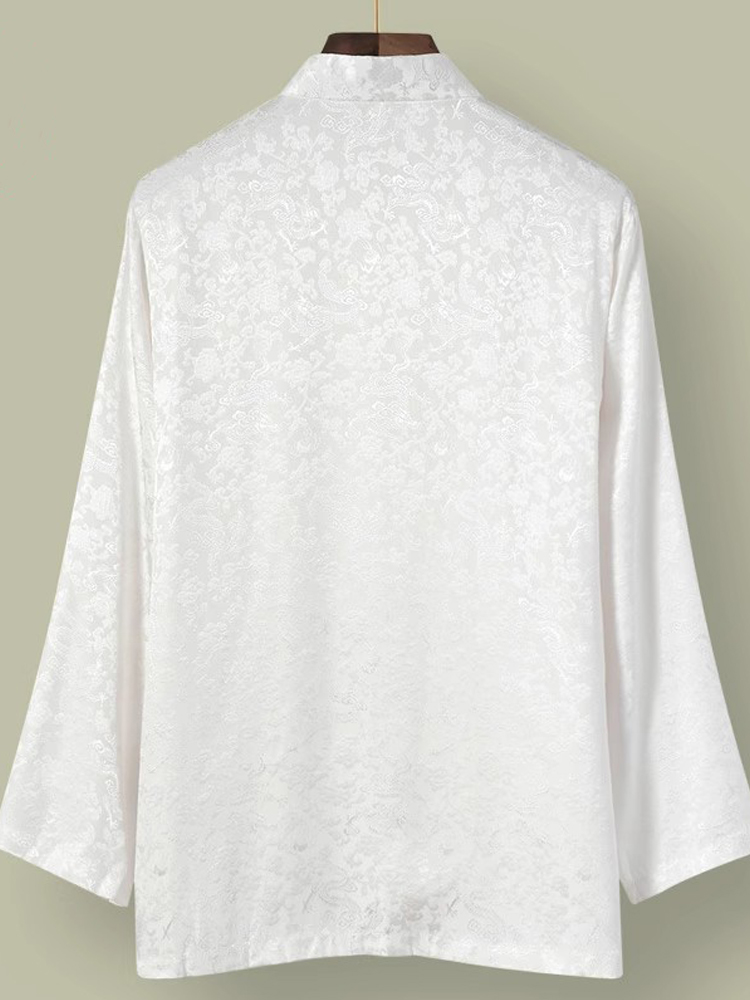 CHINESE STYLE SILK SHIRT MENS LONG-SLEEVED MULBERRY SILK TANG JACKET MIDDLE-AGED AND ELDERLY SPRING AND AUTUMN JACQUARD SILK JACKET