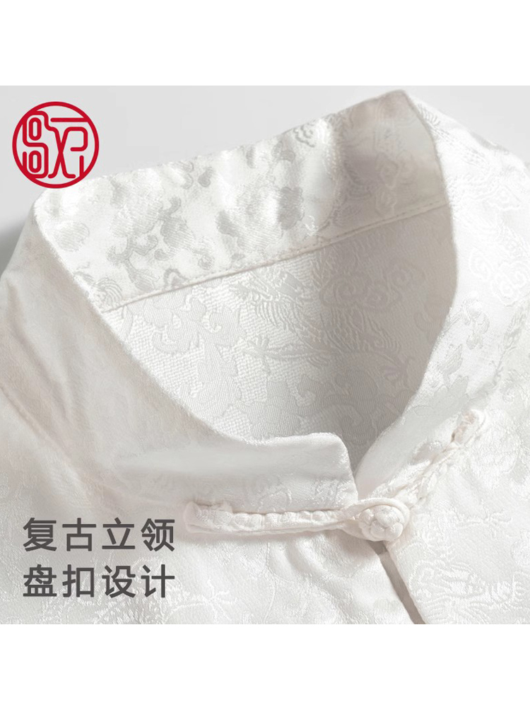 CHINESE STYLE SILK SHIRT MENS LONG-SLEEVED MULBERRY SILK TANG JACKET MIDDLE-AGED AND ELDERLY SPRING AND AUTUMN JACQUARD SILK JACKET