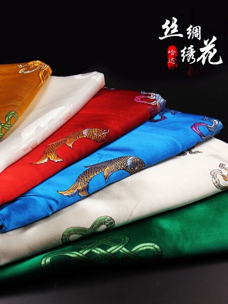 藏族哈达饰品加厚丝绸绣花八吉祥哈达家居工艺品上师长辈2.5m包邮