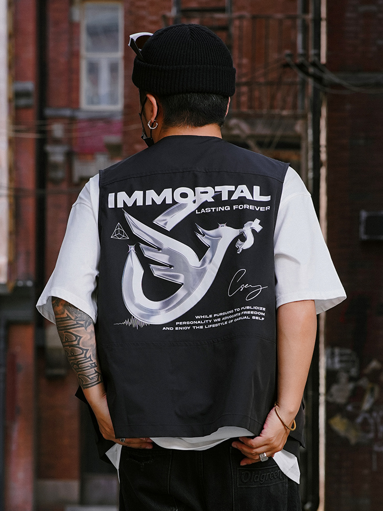 OLDGREEN OG AMERICAN RETRO OVERALLS VEST MENS SPRING AND AUTUMN INS FUNCTIONAL STYLE SLEEVELESS HIP HOP VEST HORSE CLIP