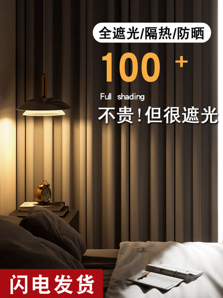 2026新款99全遮光布料卧室客厅阳台隔音隔热防晒挂钩式遮阳窗帘25