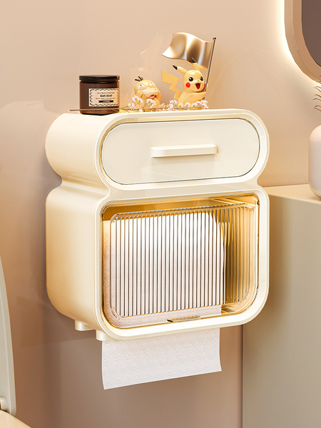 免打孔卫生间纸巾盒抽纸盒壁挂式厕所厕纸盒卫生纸置物架卷纸防水