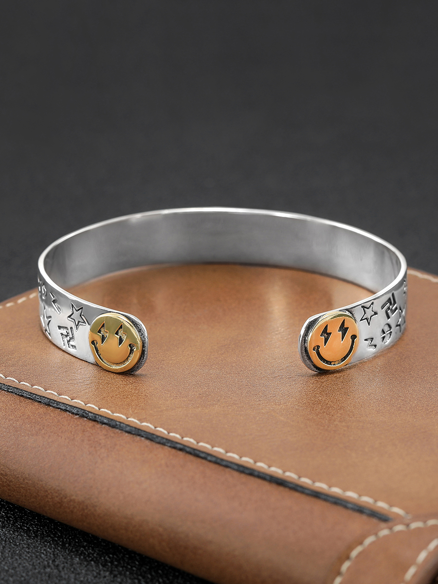 S STAR GRAFFITI BRACELET MENS AND WOMENS TRENDY PERSONALITY TWO-COLOR COUPLE FUNNY PLAYFUL SMILEY FACE OPENING BRACELET