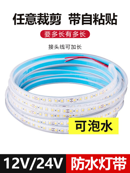 实心灌胶12V24V防水灯带自粘led水下泡水池鱼缸户外亮化专用灯条