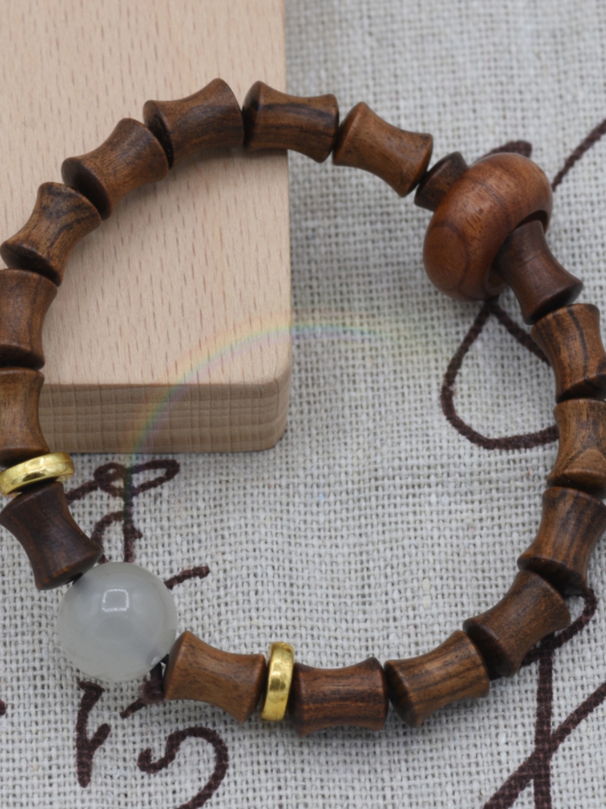NATURAL AGARWOOD BAMBOO BRACELET COUPLE HETIAN JADE TRANSFER BEAD PLAY BRACELET RWBUY BRAND JEWELRY