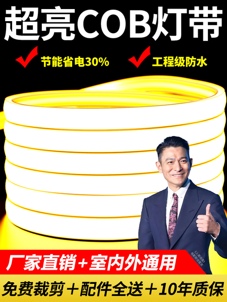 led灯带220v防水超亮自粘线形灯槽家用客厅吊顶氛围COB户外软灯条