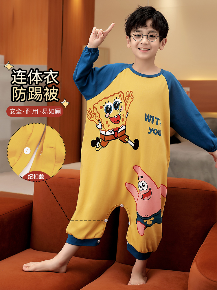 LITTLE SPONGE CHILDRENS ONE-PIECE PAJAMAS BOYS SPRING AND AUTUMN COTTON ONE-PIECE LITTLE BOYS LONG SLEEVE BABY LOUNGEWEAR AUTUMN STYLE