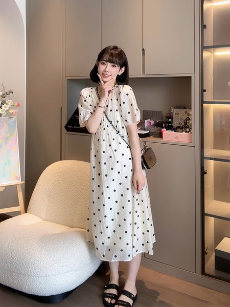 猫单【泰晤士浪漫】娜娜的孕期穿搭孕妇装连衣裙夏季洋气波点长裙 — 5