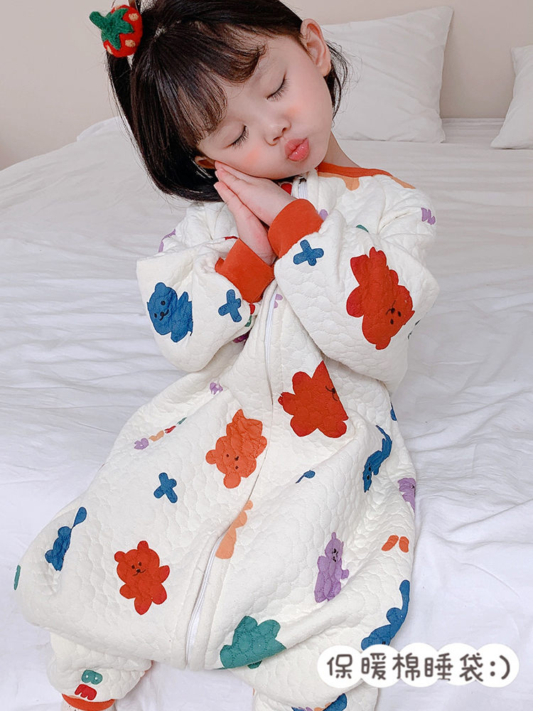 GIRLS ONE-PIECE PAJAMAS SPRING AND AUTUMN COTTON BOYS BABY BABY SPLIT LEGS LONG SLEEVES ONE-PIECE CHILDRENS WINTER LOUNGEWEAR