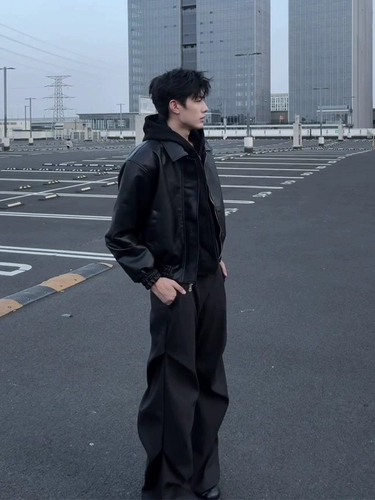 Мужская ретро черная короткая демисезонная куртка, в американском стиле, изысканный стиль, свободный крой