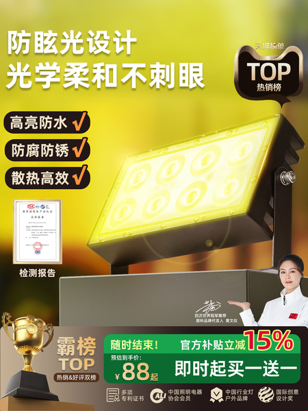 射灯户外防水照树灯黄光景观灯外墙面泛光灯强光投光灯led洗墙灯