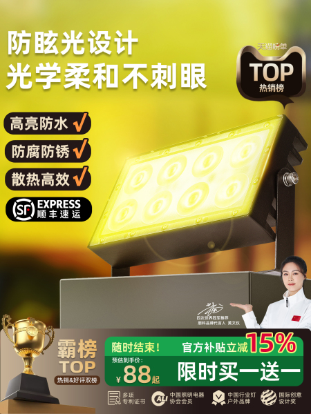 射灯户外防水照树灯黄光景观灯外墙面泛光灯强光投光灯led洗墙灯