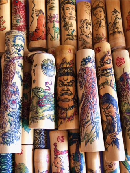 雕刻文玩玉竹异形竹非烫画收藏摆件纹绣针刺彩雕微雕实心竹手把件