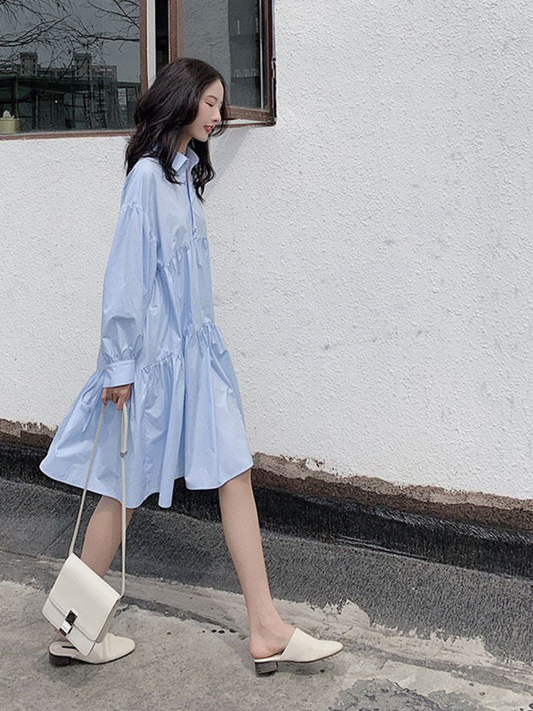 2024 AUTUMN NEW HYUN YA STYLE SKIRT INS FAIRY SUPER FAIRY FOREST SERIES LIGHT MATURE WIND BLUE HAZE BLUE DRESS
