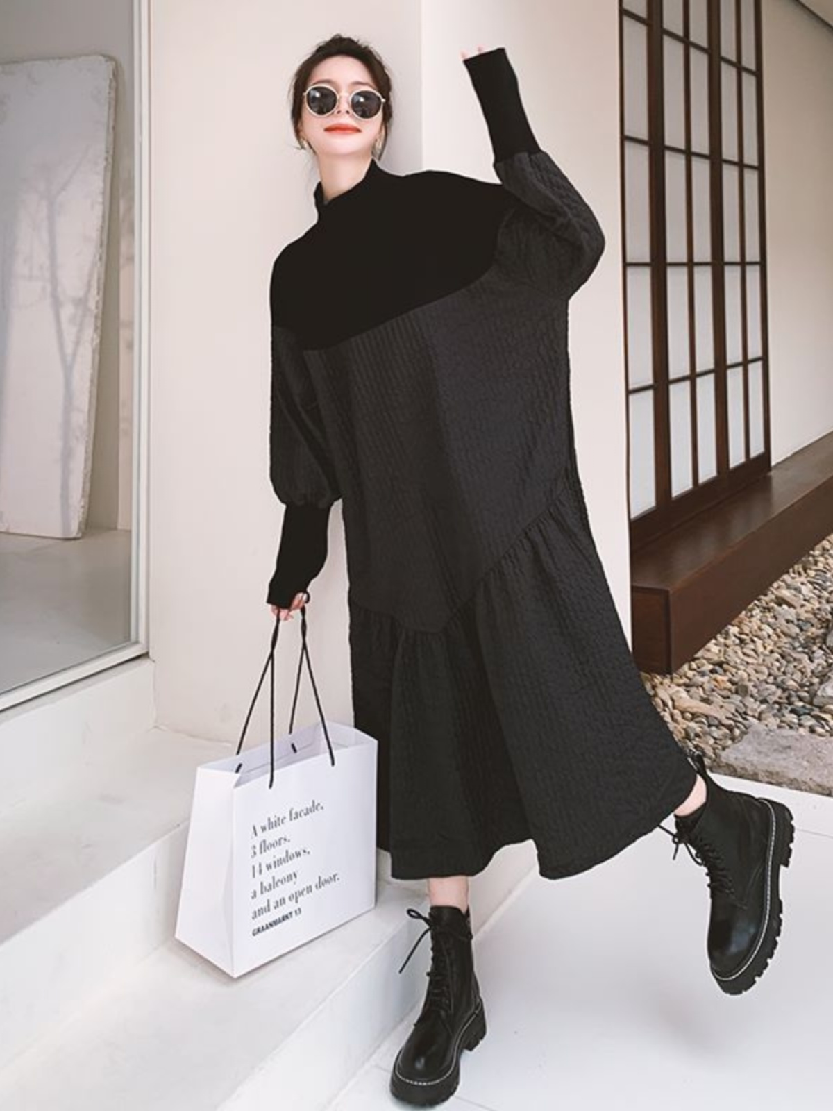 PREGNANT WOMENS EARLY SPRING KNITTED PATCHWORK JACQUARD DRESS LARGE SIZE LOOSE AND THIN COVERING THE BELLY HIGH-END AUTUMN AND WINTER SKIRTS