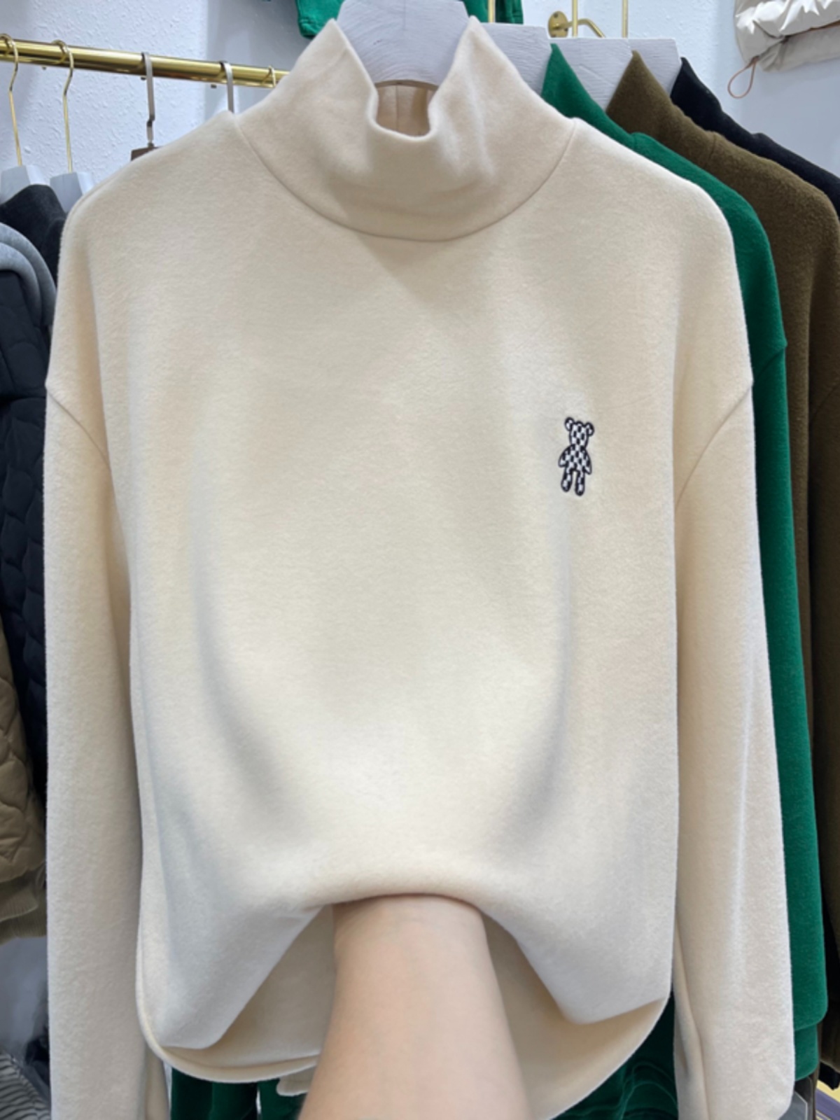 FOREIGN TRADE CLEARANCE TAIL GOODS DOUBLE-SIDED GERMAN VELVET BRUSHED THICKENED MID-LENGTH HALF-HIGH NECK LONG-SLEEVED T-SHIRT UNDERSHIRT WOMENS AUTUMN AND WINTER