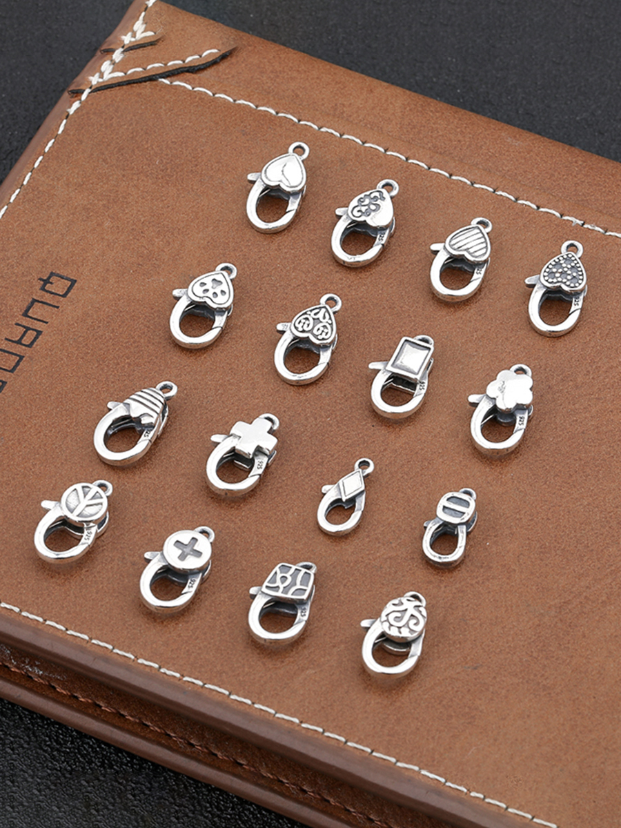 THAI SILVER VINTAGE LOBSTER SPRING BUCKLE HEAD HANDMADE JEWELRY JOINT DIY ACCESSORIES DOUBLE-SIDED LOVE SMALL CLASP