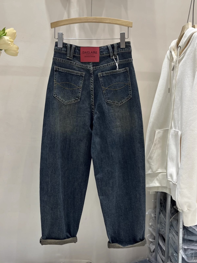 RETRO HIGH-WAISTED HAREM JEANS WOMENS SPRING AND AUTUMN STRAIGHT LOOSE SLIM SLIGHTLY CHUBBY PEAR BODY PLUS-SIZE DAD PANTS