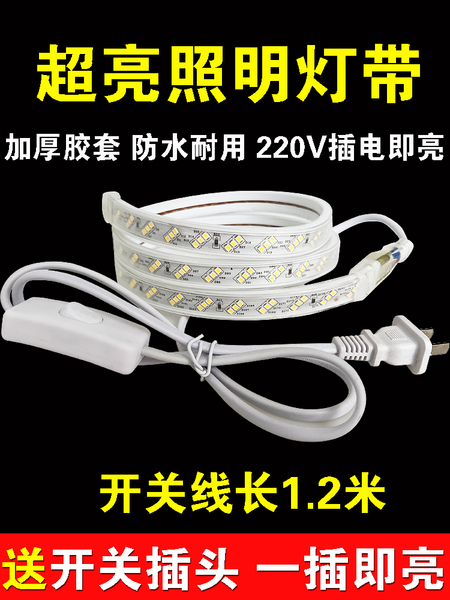 户外灯带led超亮防水220V自粘led灯带条带开关家装客厅吊顶背景墙