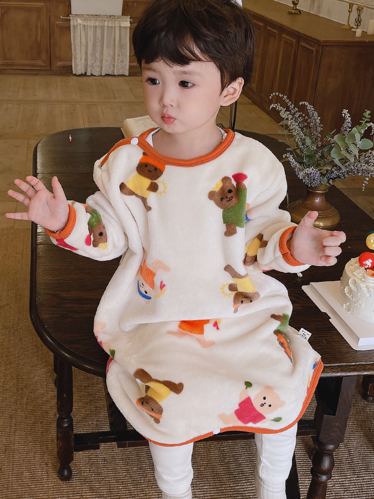 CHILDRENS FLANNEL AUTUMN AND WINTER PAJAMAS BABY CORAL FLEECE BOYS AND GIRLS ONE-PIECE LOUNGEWEAR BABY KICK PROOF SLEEPING BAG