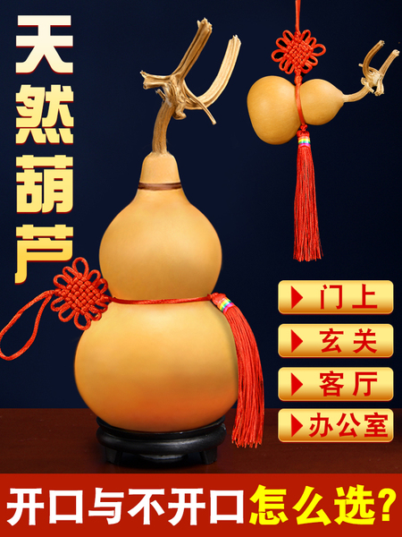 葫芦挂件开口门对门五帝钱玄关客厅门口大号文玩真葫芦摆件天然木