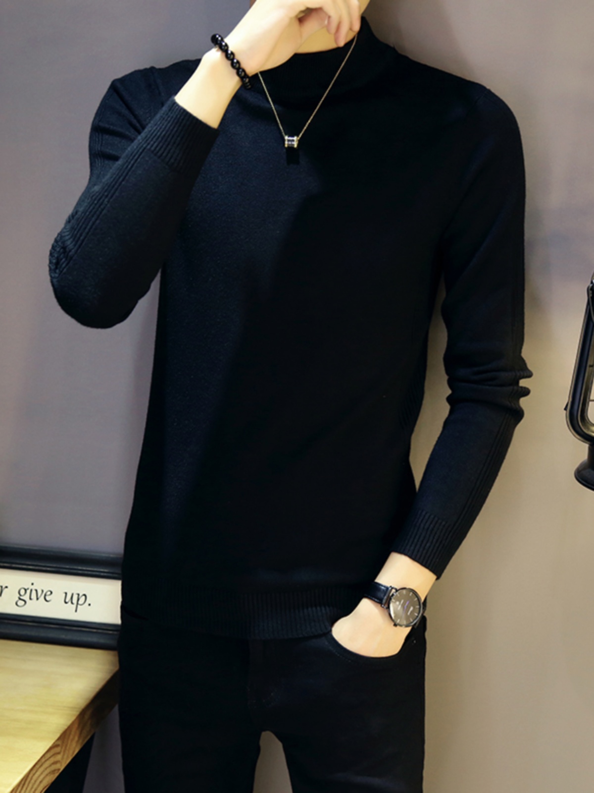 SWEATER MENS KOREAN VERSION OF THE TREND LINE BOTTOMING SHIRT MENS AUTUMN AND WINTER NEW HALF TURTLENECK SWEATER SLIM FIT CLOTHES