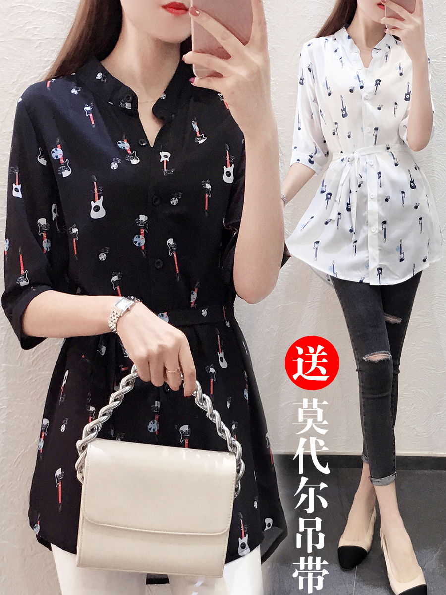 CHIFFON SHIRT WOMENS 2024 NEW SPRING SHORT SLEEVE MIDI SHIRT PLUS SIZE FAT MM LOOSE BELLY COVER SLIM TOP