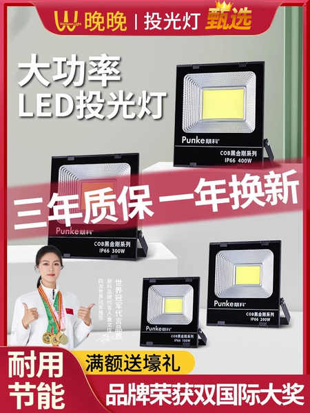 户外照明灯工程射灯220V200w300瓦大灯探照灯室外工地投光灯led灯