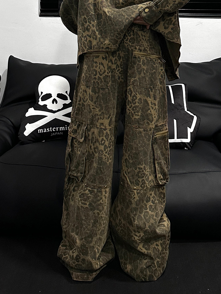 LEOPARD PRINT SUITS MENS AND WOMENS SPRING AND AUTUMN AMERICAN HEAVYWEIGHT NICHE DESIGN SHOULDER PADS TWO-PIECE SHIRTS JACKETS TRENDY BRANDS