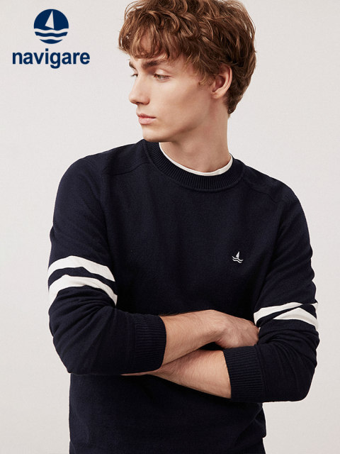 Cashmere Navigare Italian small sailing new casual pullover sweater men's navy blue warm knitted sweater